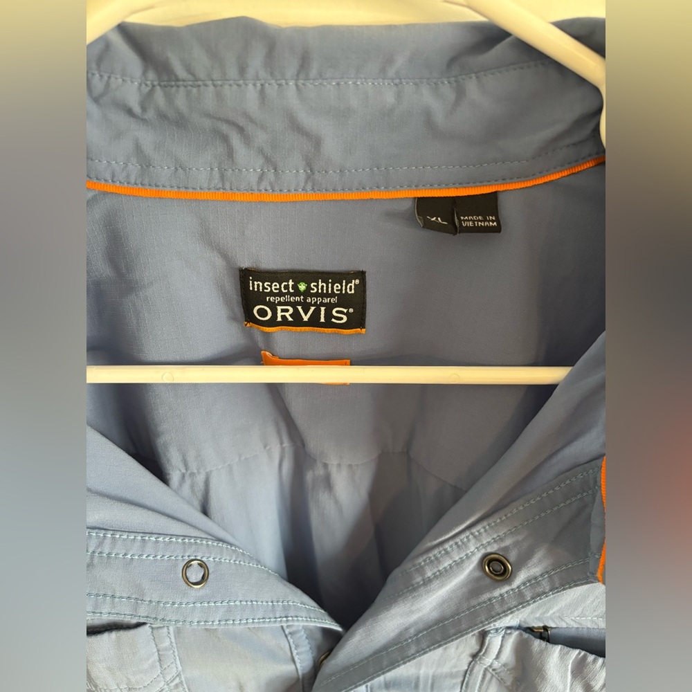 Orvis Light Blue Shirt with Orange Trim - Picture 3 of 4
